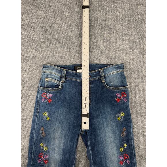 Candace Women's Embroidered Jeans Size 9 Skinny Fit Vintage Y2K Rainbow Key - Picture 5 of 16